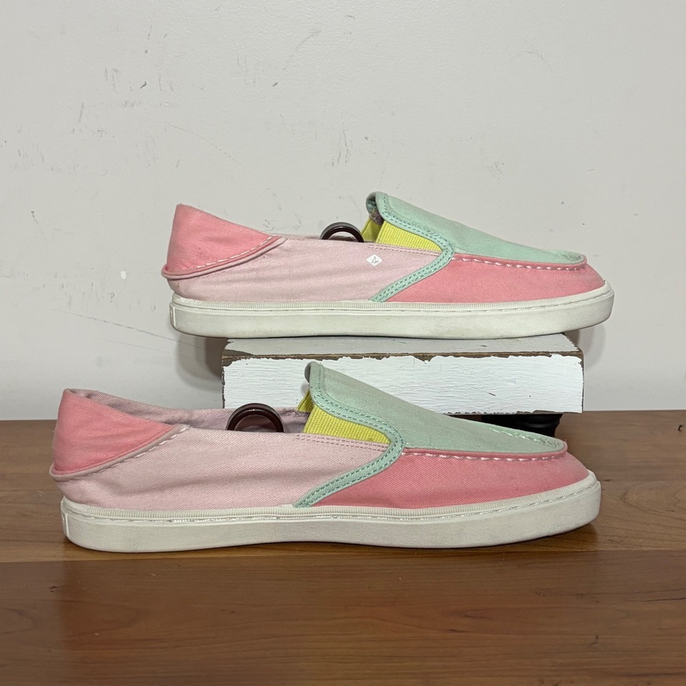 Sperry Crest Vibe Junior Pastel Colorblock Canvas Slip On Sneakers Pink Mint 7M